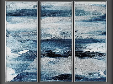 Blue and White Abstract Triple Decorative Painting Living Room Hanging Painting 3d model