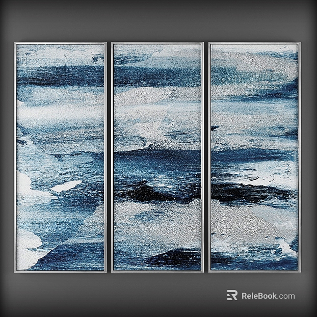 Blue and White Abstract Triple Decorative Painting Living Room Hanging Painting texture