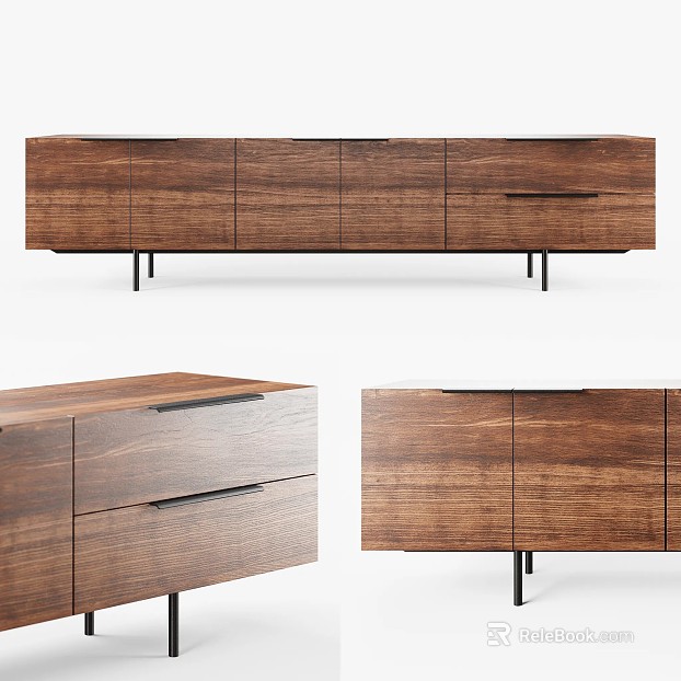 Dark Brown Walnut Simple Style TV Cabinet texture