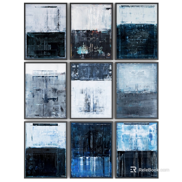 Blue-gray abstract decorative painting, living room wall art texture